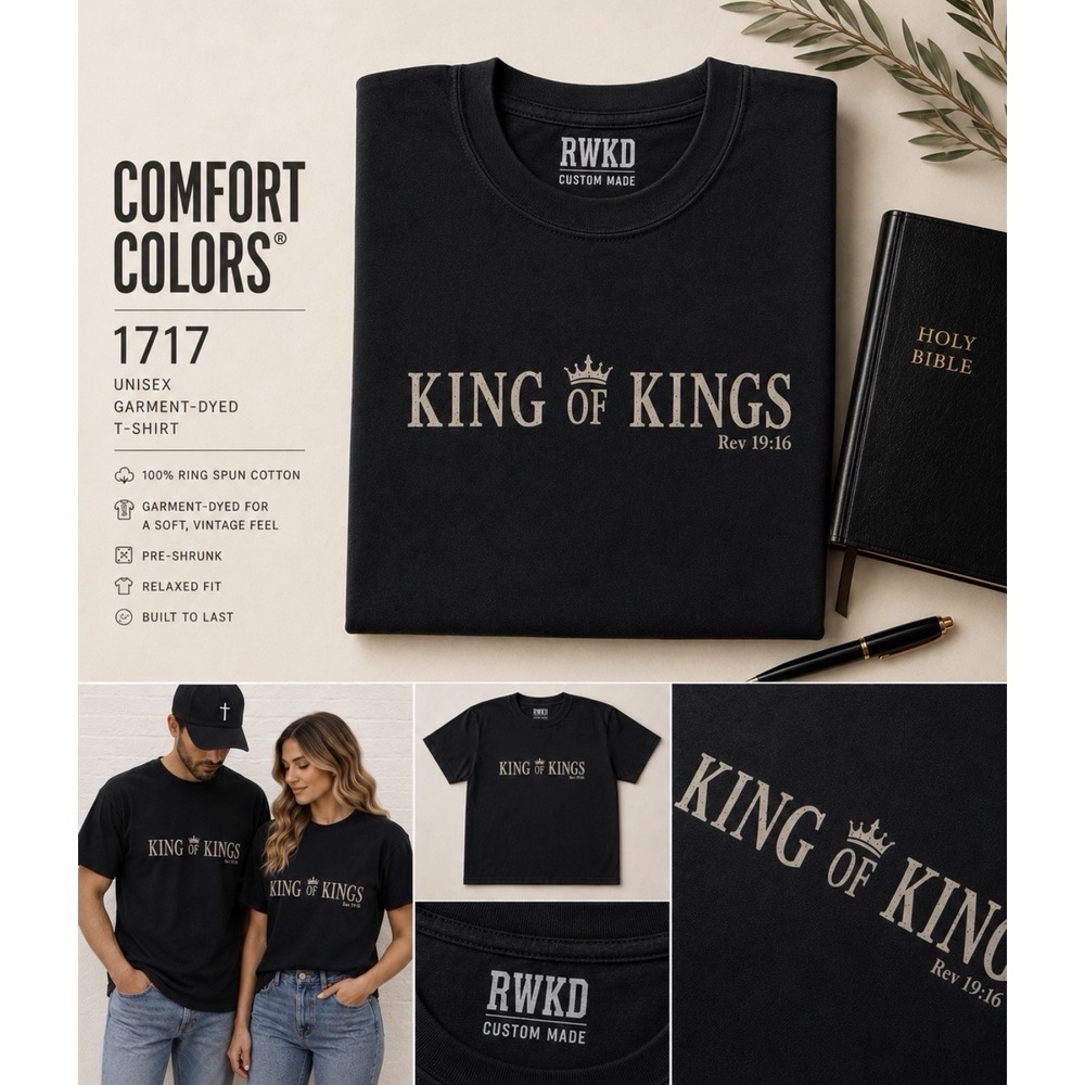 Comfort Colors 1717 Unisex T-Shirt Black Sz Large King of Kings Christian Faith
